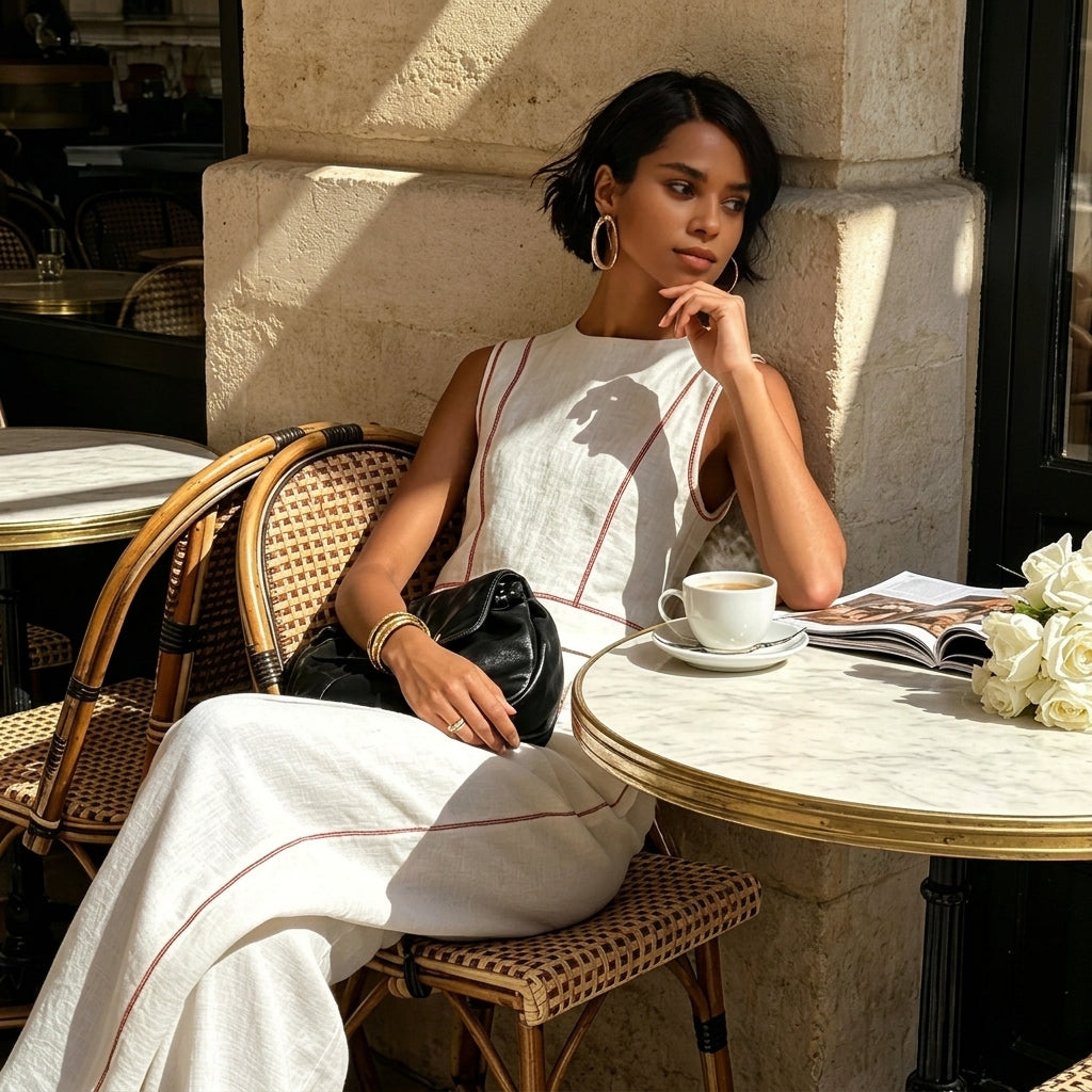 Rufina | Conjunto blanco con top sin mangas y pantalón de pierna ancha