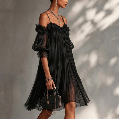 Duomo | Minivestido de chiffon con encaje