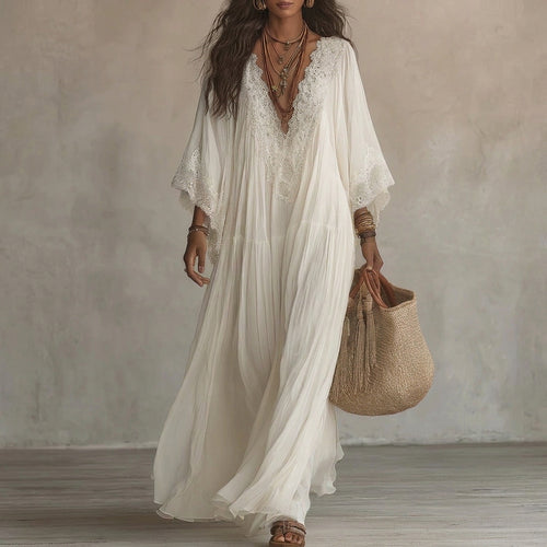 Grosseto | Vestido largo con mangas murciélago y encaje