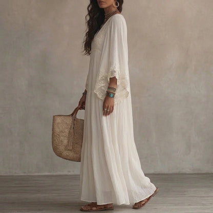Grosseto | Vestido largo con mangas murciélago y encaje