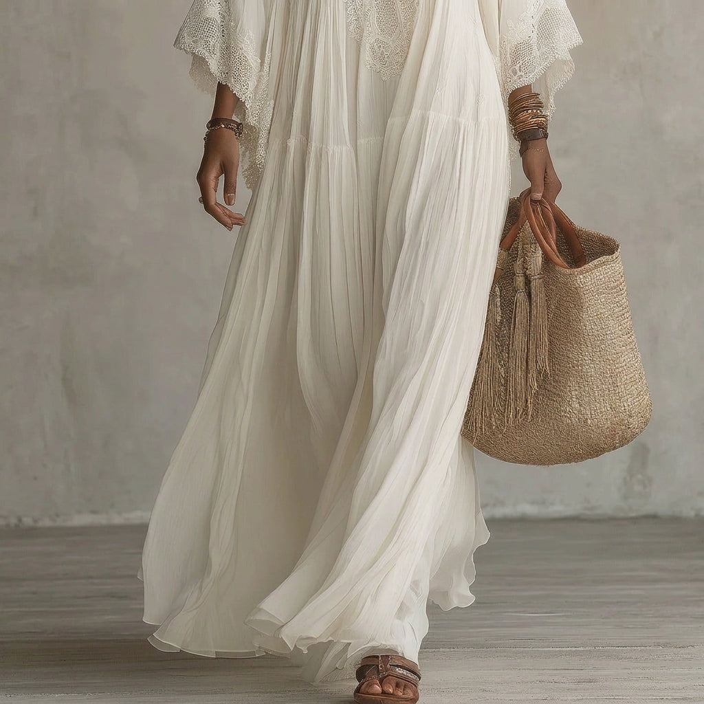 Grosseto | Vestido largo con mangas murciélago y encaje