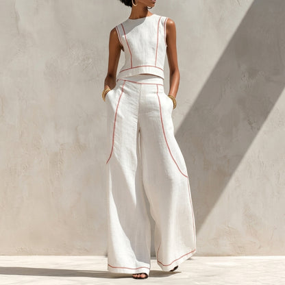 Rufina | Conjunto blanco con top sin mangas y pantalón de pierna ancha