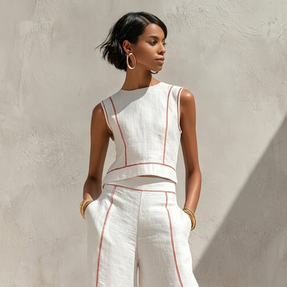 Rufina | Conjunto blanco con top sin mangas y pantalón de pierna ancha