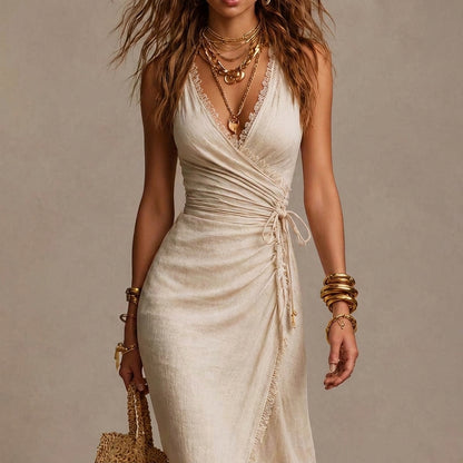 MAEVE | Vestido Midi Cruzado con Fruncido