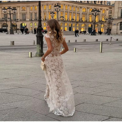 Rossella - Conjunto romántico de encaje floral con top y pantalón largo