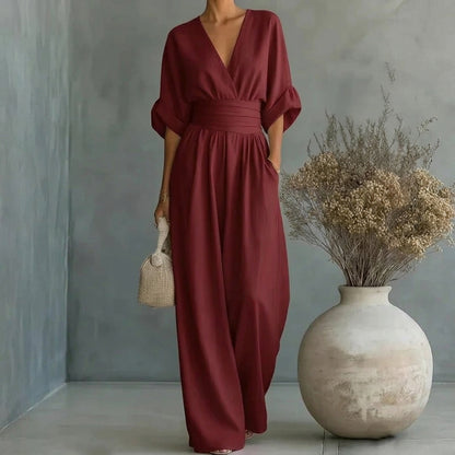 Daniela - Mono elegante de escote en V y pierna ancha
