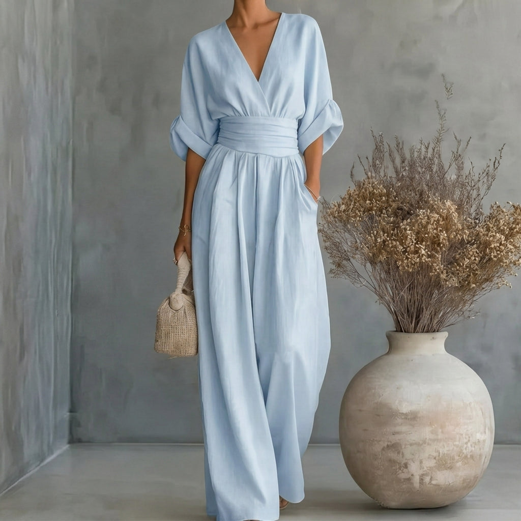 Daniela - Mono elegante de escote en V y pierna ancha