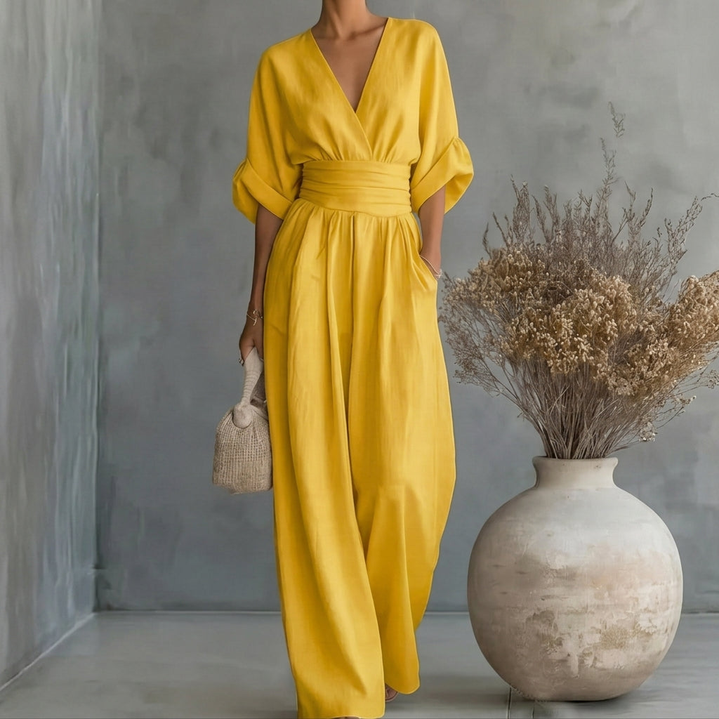 Daniela - Mono elegante de escote en V y pierna ancha