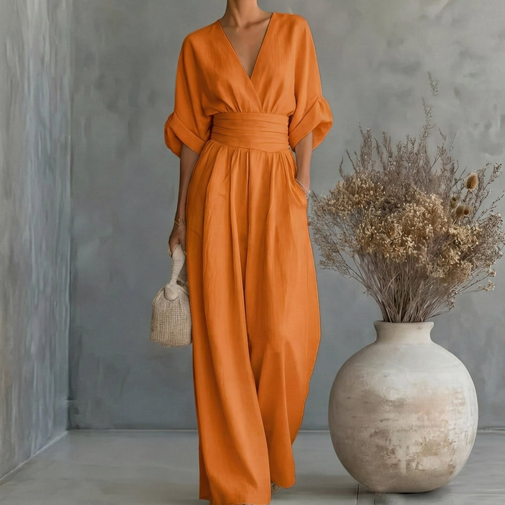 Daniela - Mono elegante de escote en V y pierna ancha