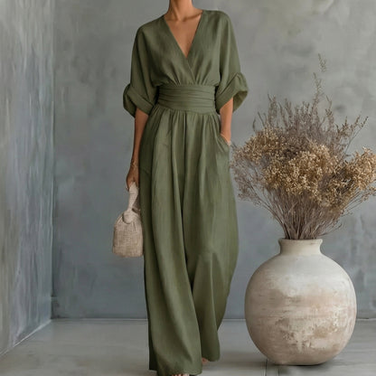 Daniela - Mono elegante de escote en V y pierna ancha