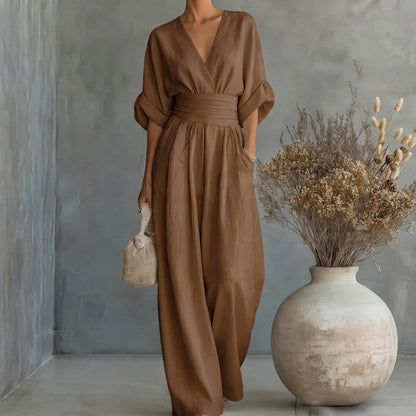 Daniela - Mono elegante de escote en V y pierna ancha