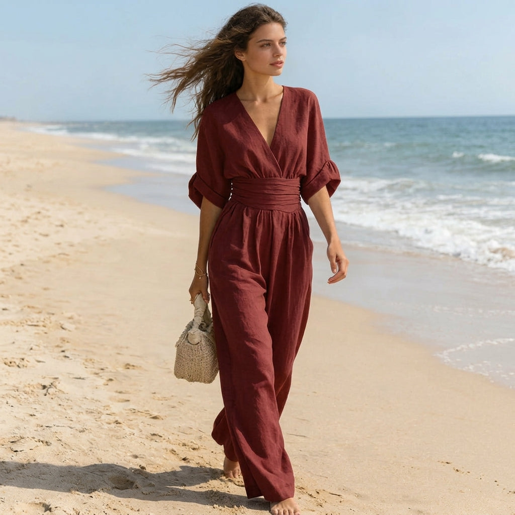 Daniela - Mono elegante de escote en V y pierna ancha